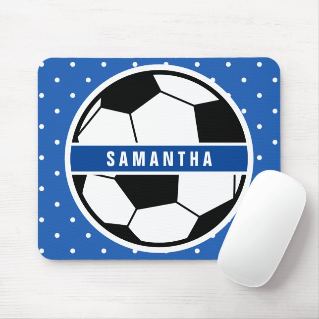 Black White and Blue Soccer Player Sports Monogram Mouse Pad (With Mouse)