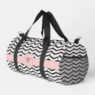 Black White and Blush Chevron Duffle Bag