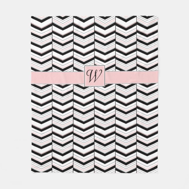 Black White and Blush Chevron Fleece Blanket (Front)