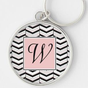 Black White and Blush Chevron Keychain