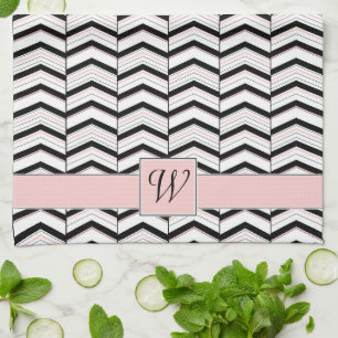 Black White and Blush Chevron Kitchen Towel