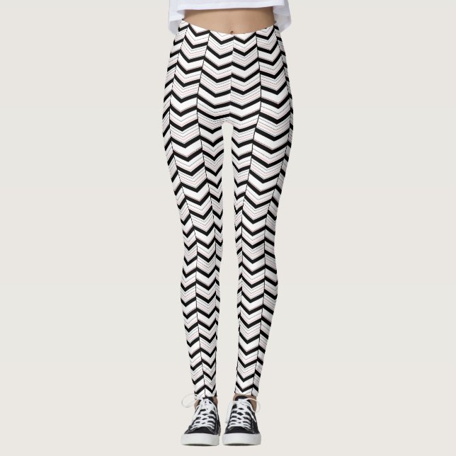 Black White and Blush Chevron Leggings (Front)