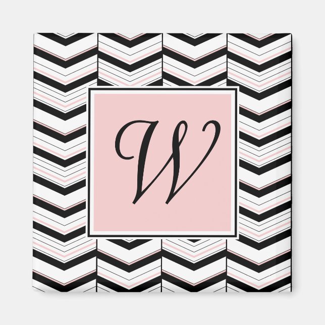 Black White and Blush Chevron Magnet (Front)