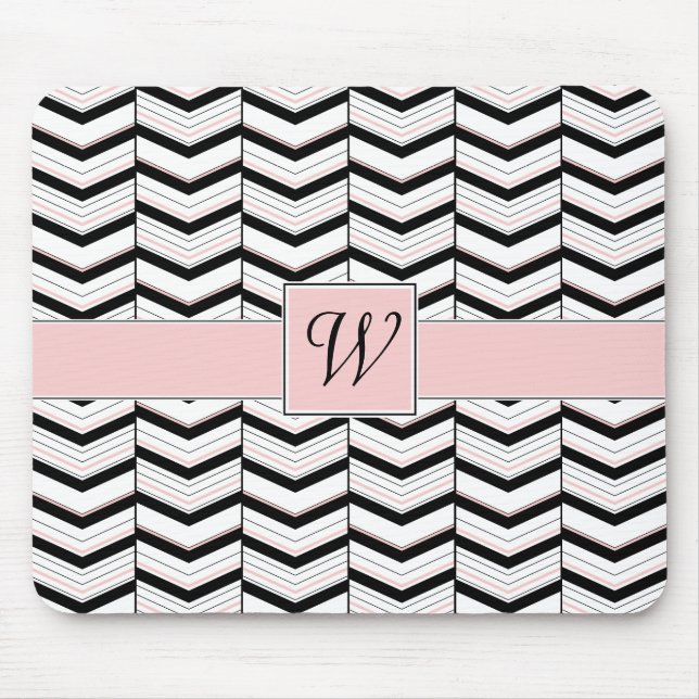 Black White and Blush Chevron Mousepad (Front)