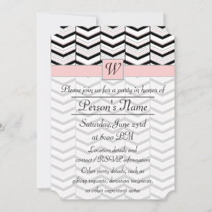 Black White and Blush Chevron Party Invitation