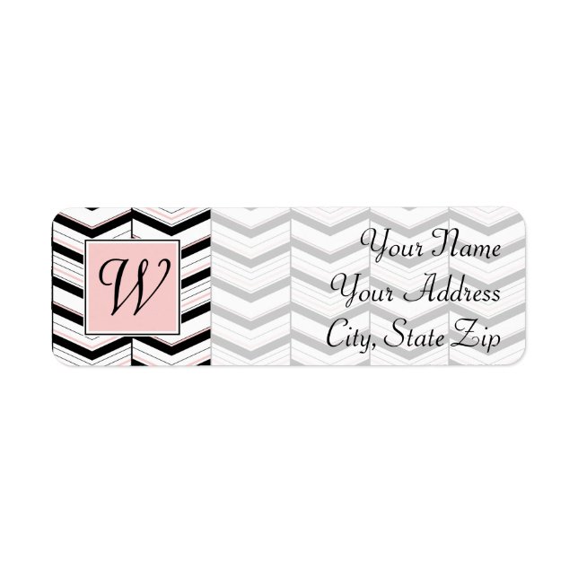 Black White and Blush Chevron Return Address Label (Front)