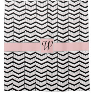 Black White and Blush Chevron Shower Curtain