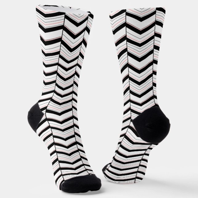 Black White and Blush Chevron Socks (Angled)