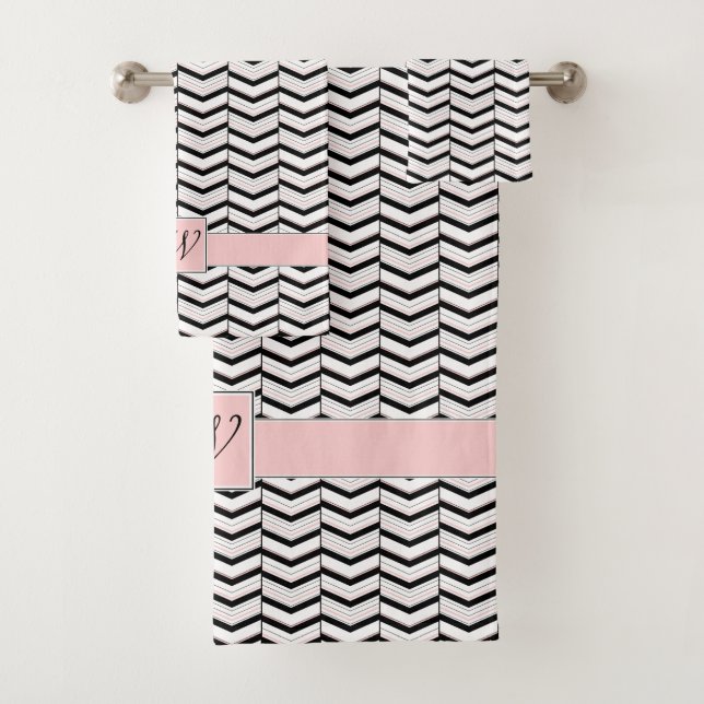 Black White and Blush Chevron Towel Set (Insitu)
