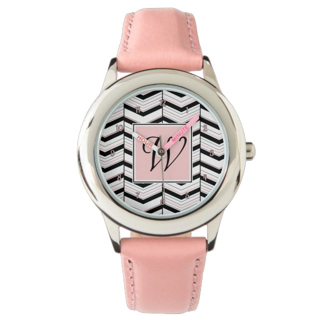 Black White and Blush Chevron Watch (Front)