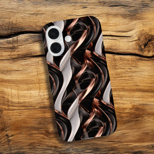 Black, White and Copper Abstract 3D Illusion iPhone 16 Case