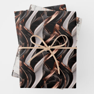Black, White and Copper Abstract 3D Illusion Wrapping Paper Sheet
