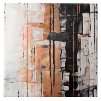 Black, White and Copper Abstract Paint Dripping Ceramic Tile