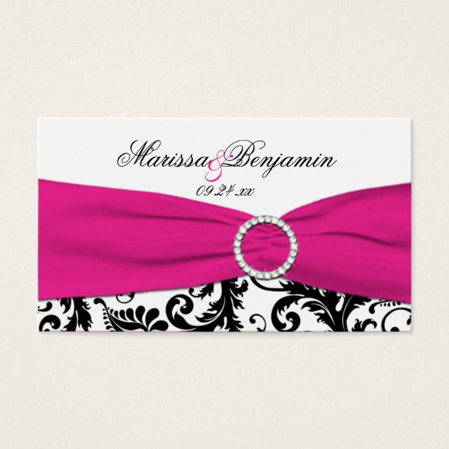 Black, White, and Fuchsia Wedding Favour Tag (Front)