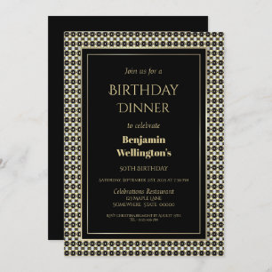 Black White and Gold 50th Birthday Dinner Invitation