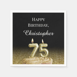 Black, White and Gold 75th Birthday Napkins