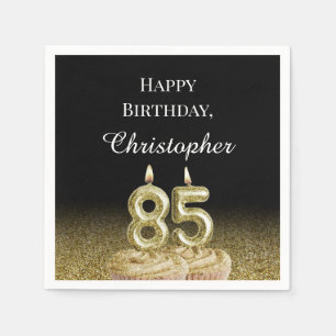Black, White and Gold 85th Birthday Napkins