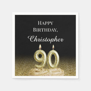 Black, White and Gold 90th Birthday Napkins