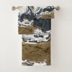 Black, White and Gold Abstract Bath Towel Set