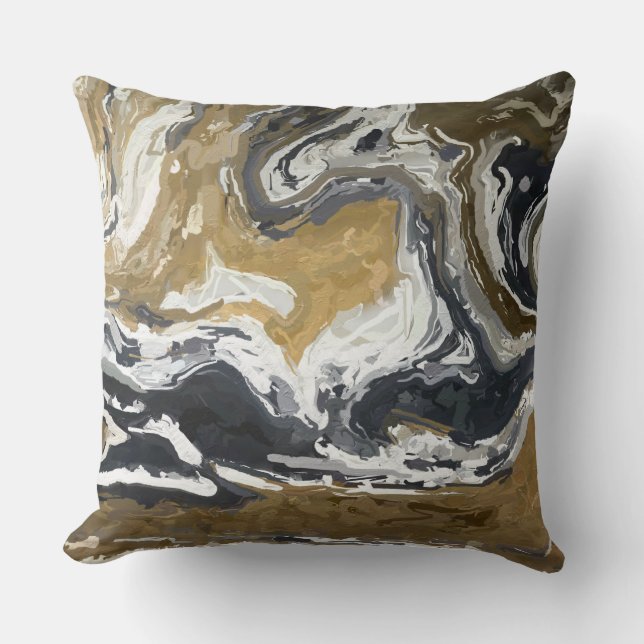 Black, White and Gold Abstract Cushion (Front)