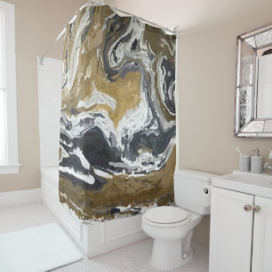 Black, White and Gold Abstract Shower Curtain