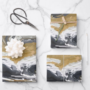 Black, White and Gold Abstract Wrapping Paper Sheet
