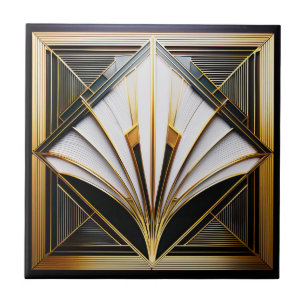 Black, White and Gold Art Deco Ceramic Tile. Ceramic Tile
