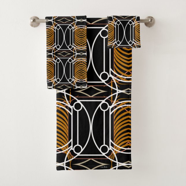 Black White and Gold Art Deco Towel Set (Insitu)