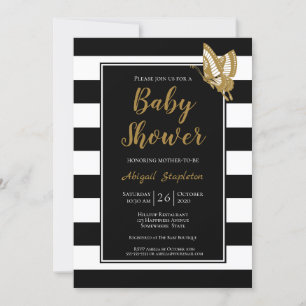 Black White and Gold Baby Shower Invitation