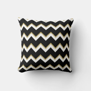 Black, White and Gold Chevron Pillow
