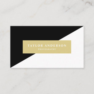 Black, White and Gold Colour Block Modern Business Card