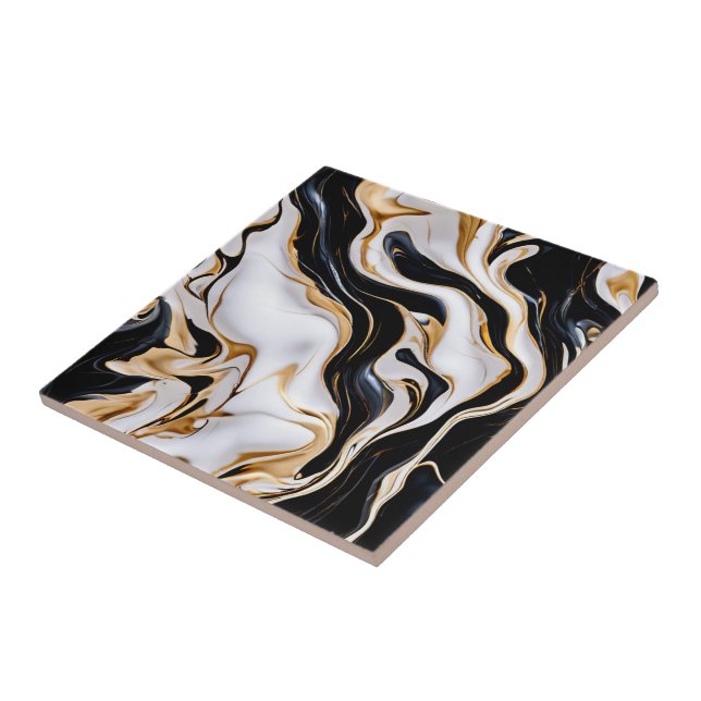 Black, White and Gold Faux Marble Ceramic Tile (Side)