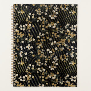 Black, White and Gold Floral Chiyogami Planner