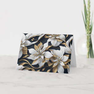 Black, White And Gold Floral Folded Note Card