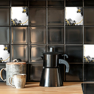 Black White and Gold Glitter Ceramic Tile