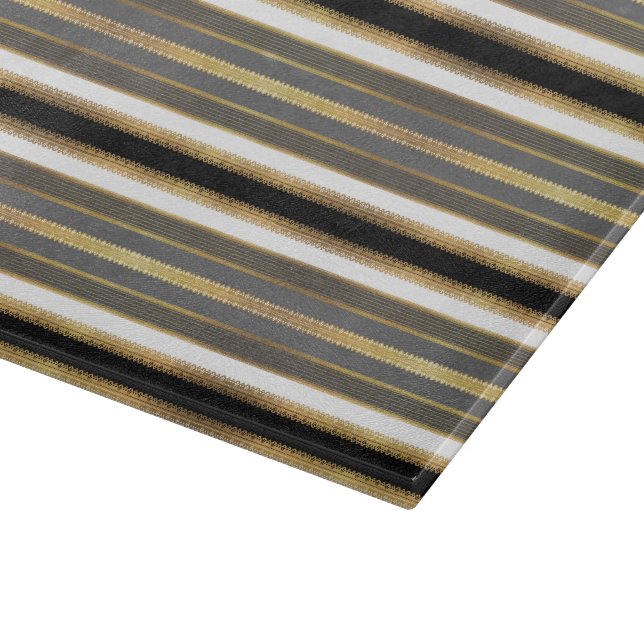Black, White, and Gold Lace Glass Cutting Board (Corner)
