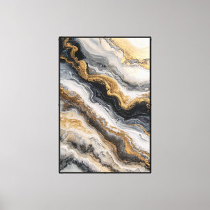 Black, White, and Gold Marble Pattern Abstract Canvas Print