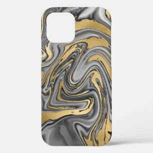 Black, White And Gold Marbled Oil Slick Abstract iPhone 12 Pro Case