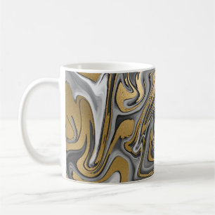 Black, White And Gold Marbled Oil Slick Abstract Coffee Mug