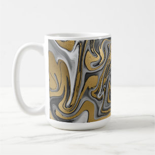 Black, White And Gold Marbled Oil Slick Abstract Coffee Mug