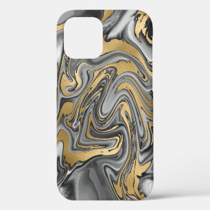 Black, White And Gold Marbled Oil Slick Abstract iPhone 12 Case