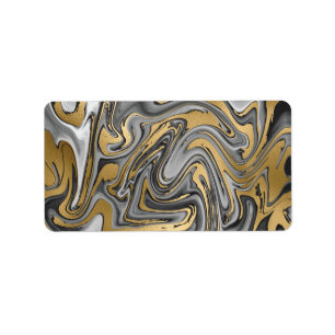 Black, White And Gold Marbled Oil Slick Abstract Label