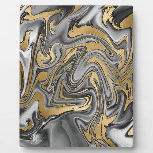 Black, White And Gold Marbled Oil Slick Abstract Plaque