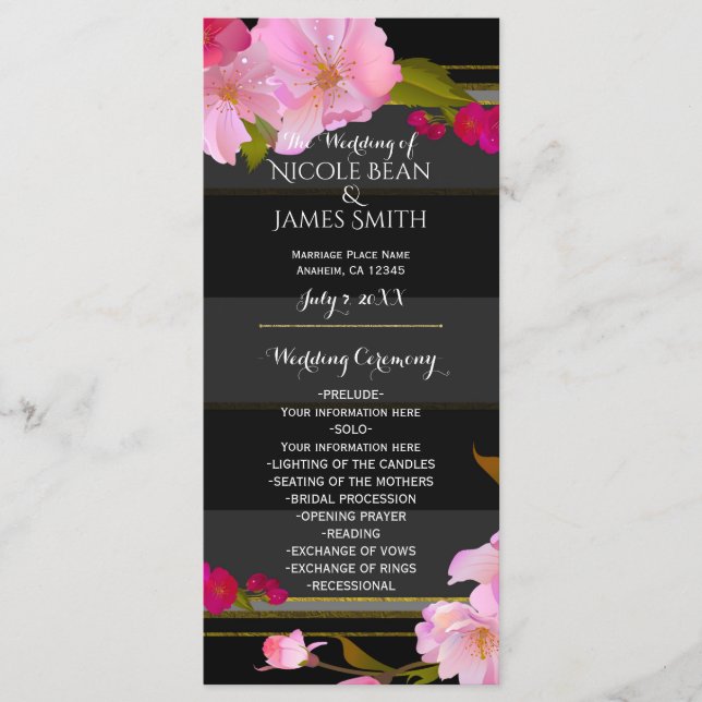 Black White and Gold Modern Floral Chic Program (Front)