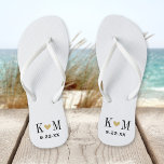 Black White and Gold Modern Wedding Monogram Thongs<br><div class="desc">Custom printed flip flop sandals personalised with a cute heart and your monogram initials and wedding date. Click Customise It to change text fonts and colours or add your own images to create a unique one of a kind design!</div>