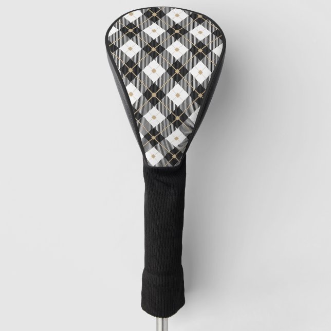 Black White and Gold Plaid Putter Cover (Front)