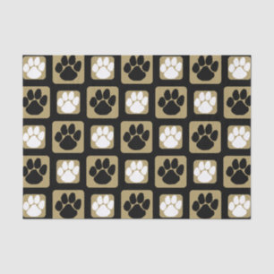 Black, White and Gold Repeating Pawprint  Tissue Paper