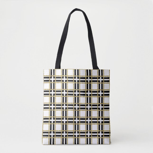 Black, White and Gold Squares Tote Bag (Front)