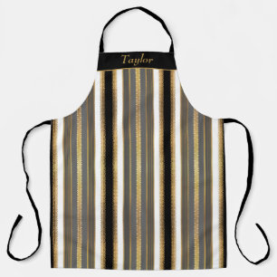 Black, White, and Gold Stripe Personalised Apron