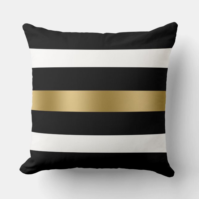 Black, white and gold stripes cushion (Front)